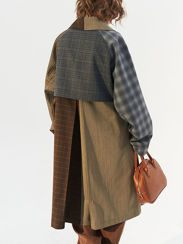 DEAT Modni ženski trenč kaput na rever široke karirane patchwork ugovorne boje na vezanje Kratka vjetrovka jesen 2022. Novo 17A4341