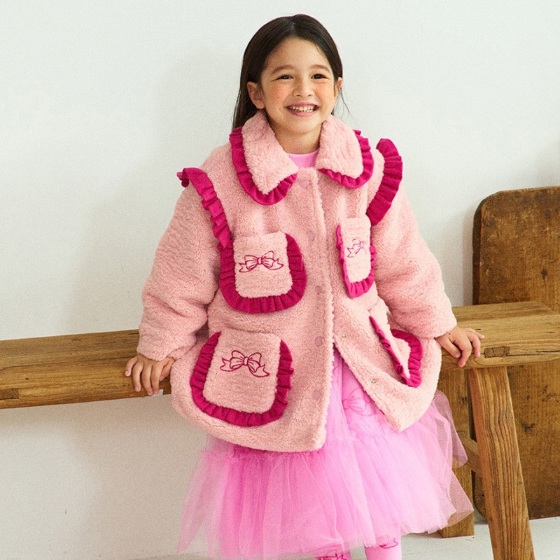 Ziemas meiteņu jaka 2022. gada jaunā korejiešu versija Modes meiteņu jaka rozā meiteņu marles svārki multfilmas sporta krekls bērnu apģērbs