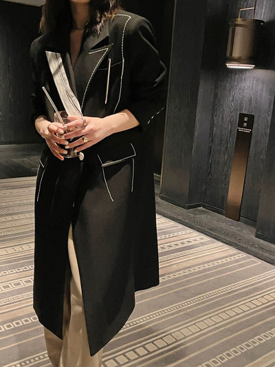 TWOTWINSTYLE augššūts kontrasta dizains Midi Trench ar garām piedurknēm, elegants uzvalks vējjaka 2022. gada rudens, ziema, jauna mode sievietēm