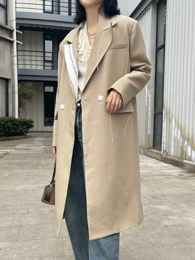 TWOTWINSTYLE augššūts kontrasta dizains Midi Trench ar garām piedurknēm, elegants uzvalks vējjaka 2022. gada rudens, ziema, jauna mode sievietēm