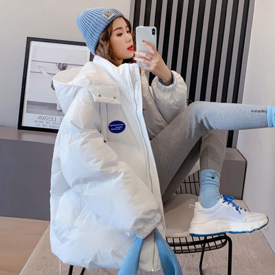 Xpqbb Γυναικείο βαμβακερό μπουφάν με κουκούλα 2022 Χειμώνας Νέος Φοιτητικός Χοντρός Ζεστό Πάρκα Γυναικείο Χαλαρό φερμουάρ Πιο Λευκό Εξωτερικά Ενδύματα Parka