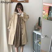 Trench Žene Harajuku Streetwear Jednostavna jednobojna slatka japanska univerzalna ležerna vjetrovka Klasični elegantni stil Teen Girls Opuštene