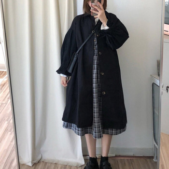 Trench Women Harajuku Streetwear Απλό, στιβαρό, γλυκό ιαπωνικό περιστασιακό ανεμοθραύστη όλων των αγώνων, Κλασικό Preppy Style Teen Girls Loose