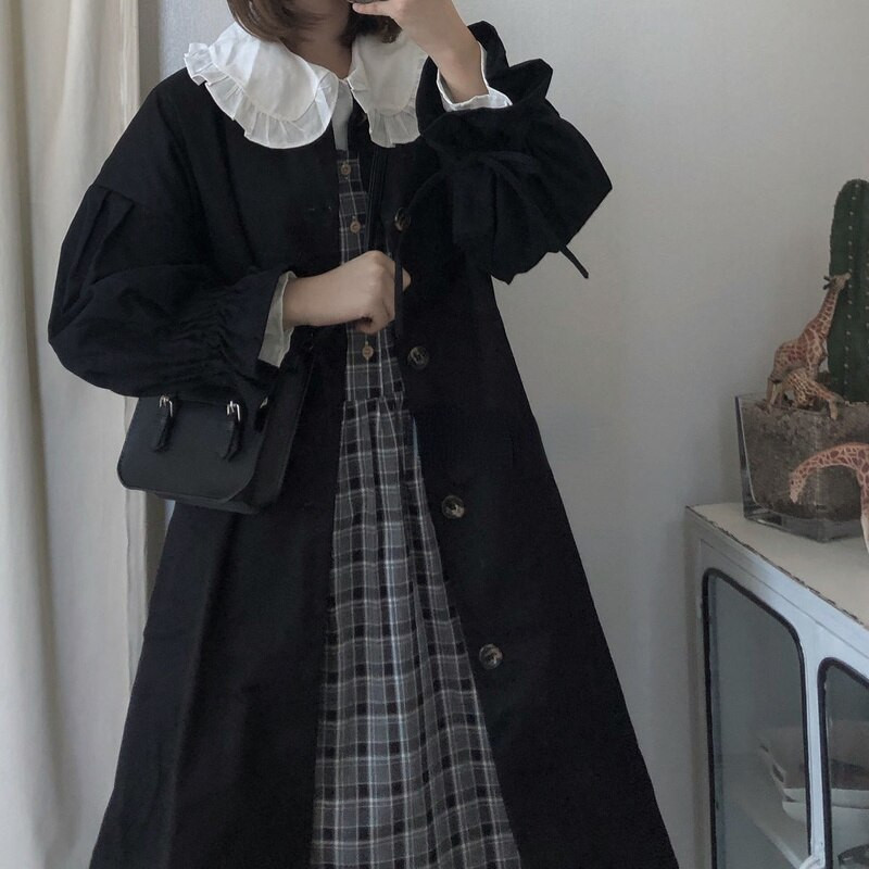 Trench Žene Harajuku Streetwear Jednostavna jednobojna slatka japanska univerzalna ležerna vjetrovka Klasični elegantni stil Teen Girls Opuštene