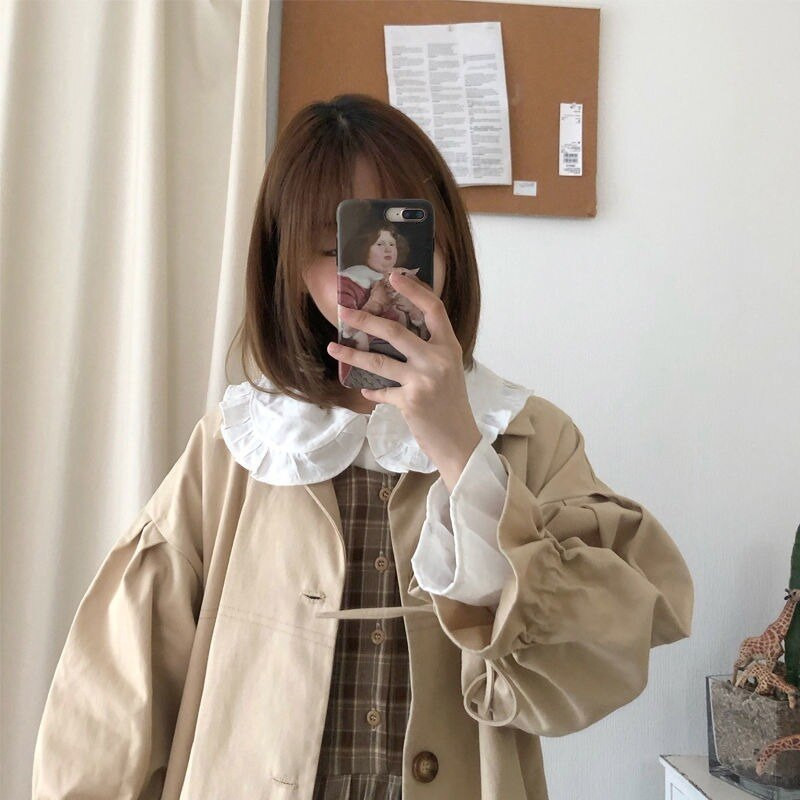 Trench Žene Harajuku Streetwear Jednostavna jednobojna slatka japanska univerzalna ležerna vjetrovka Klasični elegantni stil Teen Girls Opuštene