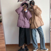 Svaiga preppy stila gara polsterēta jaka Lielgabarīta, moderns, mīlīgs meitenes vairākās konfektes krāsās kažokādas apkakle meitenes kokvilnas mētelis