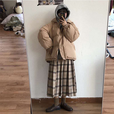 Svaiga preppy stila gara polsterēta jaka Lielgabarīta, moderns, mīlīgs meitenes vairākās konfektes krāsās kažokādas apkakle meitenes kokvilnas mētelis