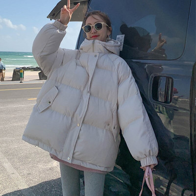 Svaiga preppy stila gara polsterēta jaka Lielgabarīta, moderns, mīlīgs meitenes vairākās konfektes krāsās kažokādas apkakle meitenes kokvilnas mētelis