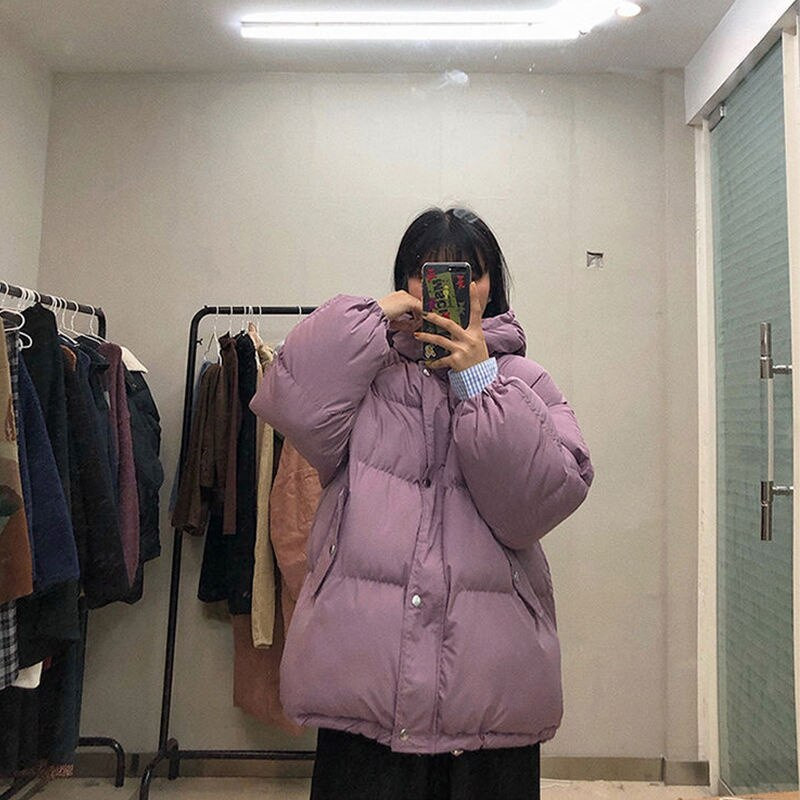 Svaiga preppy stila gara polsterēta jaka Lielgabarīta, moderns, mīlīgs meitenes vairākās konfektes krāsās kažokādas apkakle meitenes kokvilnas mētelis