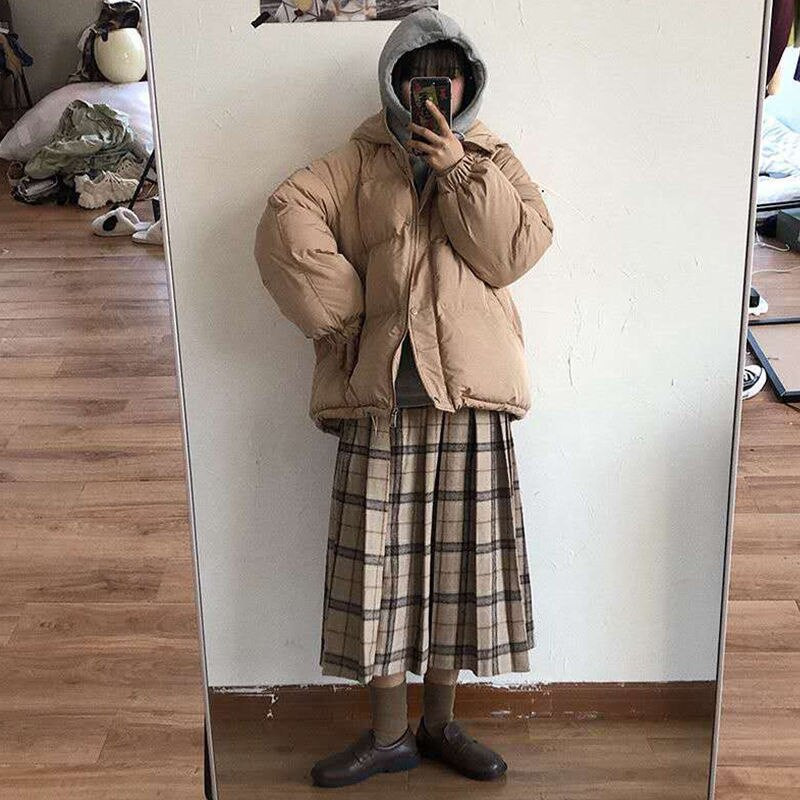 Svaiga preppy stila gara polsterēta jaka Lielgabarīta, moderns, mīlīgs meitenes vairākās konfektes krāsās kažokādas apkakle meitenes kokvilnas mētelis