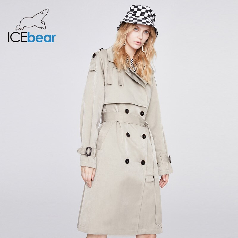 ICEbear női középhosszú trench kabát 2021 új széldzseki őszi kétsoros szélálló kabát 92322