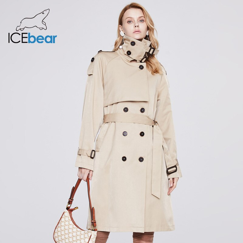 ICEbear női középhosszú trench kabát 2021 új széldzseki őszi kétsoros szélálló kabát 92322
