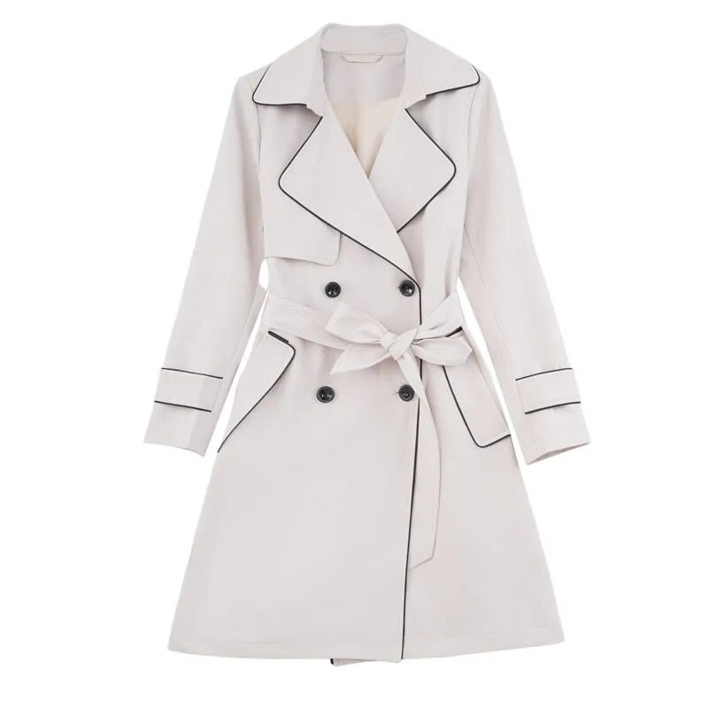 2022 Νέα γυναικεία καμπαρντίνα άνοιξης φθινοπώρου Κορεατικά μακριά κομψά γυναικεία εξωτερικά ρούχα γραφείου με διπλό στήθος με ζώνη Γυναικείο αντιανεμικό 4XL