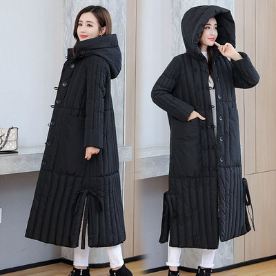 Oversize Μακρύ χειμωνιάτικο παλτό Γυναικεία Μόδα Πάρκα με κουκούλα Χοντρά ρούχα με ζεστή επένδυση Γυναικεία Sing Breasted Loose Jackets 3XL