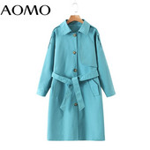 AOMO Γυναικεία Μασίφ Μασίφ Μακριά Καμπαρντίνα με Ζώνη 2021 Φθινοπωρινό Κομψό Γυναικείο Αντιανεμικό 2Z14A