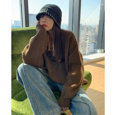 Γυναικείο πουλόβερ με στρογγυλή λαιμόκοψη Κορεάτικη μόδα Ελεύθερος Τεμπέλης Άνεμος Χαλαρός Χειμερινός Μακρυμάνικο Παχύ Πλεκτό Πλεκτό Πουλόβερ