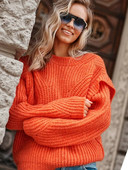 Rudens ziemas vienkrāsains trikotāžas džemperis Modes piepilsētas stila sieviešu īss džemperis ar apaļu kakla izgriezumu, brīvi trikotāžas izstrādājumi ar garām piedurknēm