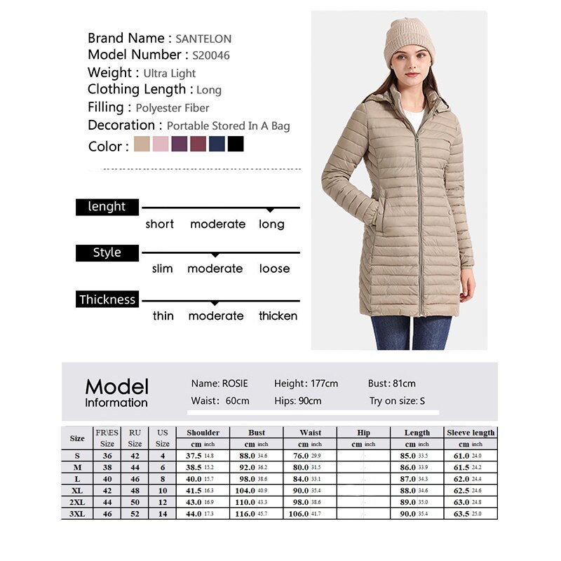 SANTELON Γυναικείο Μακρύ Ζεστό Παλτό Πάρκα με Κουκούλα Γυναικεία Χειμερινά Υπαίθρια Επενδυμένα Βαμβακερά Ρούχα Υπερελαφριά φορητά πανωφόρια με τσάντα