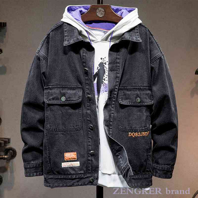 Φθινοπωρινό τζιν μπουφάν Ανδρικό τζιν Ανδρικό τζιν τζιν ανδρικό τζιν μπουφάν Loose Top Plus Size Ανδρικό μπουφάν Black Tide 7XL