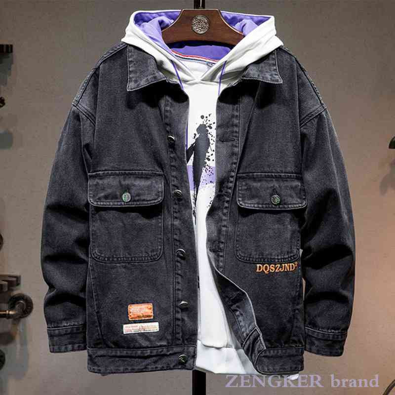Φθινοπωρινό τζιν μπουφάν Ανδρικό τζιν Ανδρικό τζιν τζιν ανδρικό τζιν μπουφάν Loose Top Plus Size Ανδρικό μπουφάν Black Tide 7XL