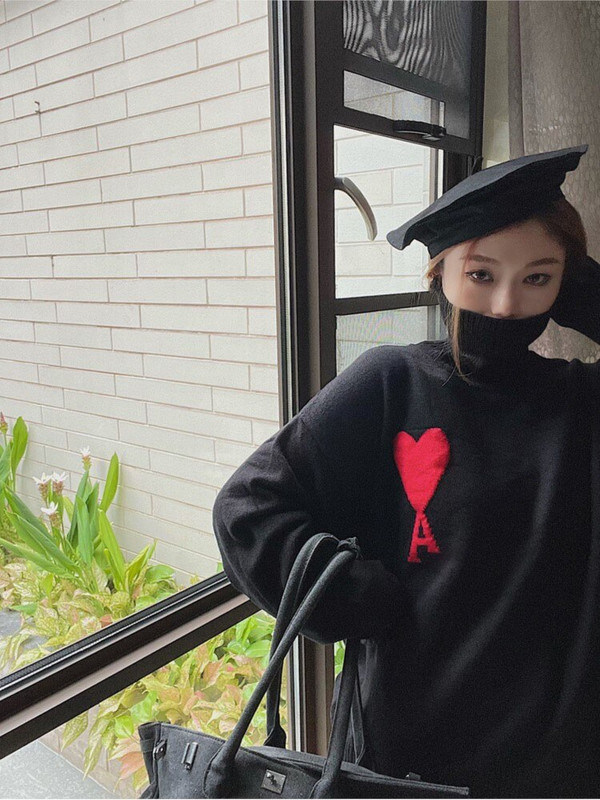 Ανδρικό και γυναικείο πουλόβερ με ζιβάγκο με μεγάλη ροδακινί καρδιά, χαλαρά ζεστά ρούχα, γαλλική μάρκα, μόδα, πουλόβερ Y2k Trf Traf