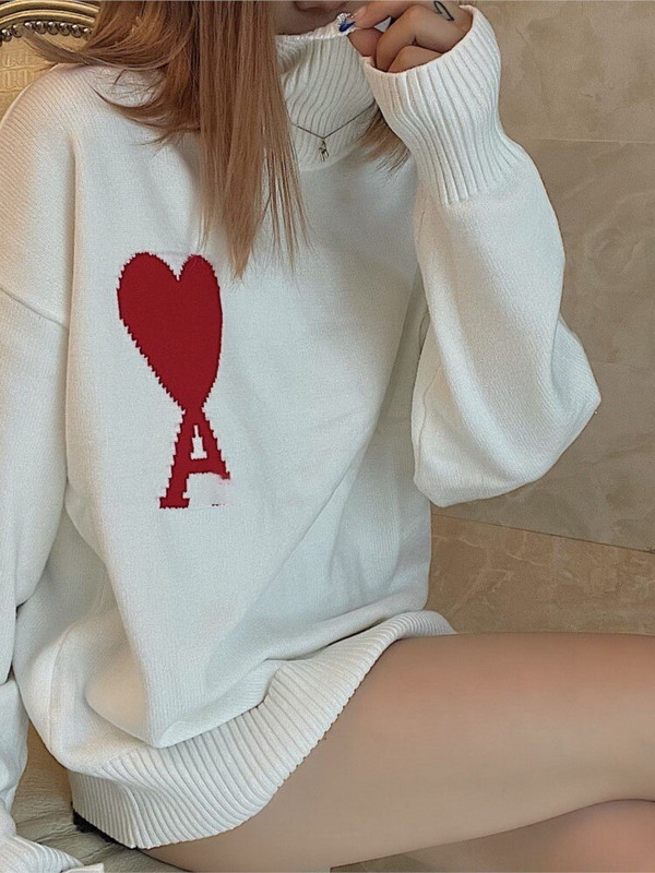 Ανδρικό και γυναικείο πουλόβερ με ζιβάγκο με μεγάλη ροδακινί καρδιά, χαλαρά ζεστά ρούχα, γαλλική μάρκα, μόδα, πουλόβερ Y2k Trf Traf