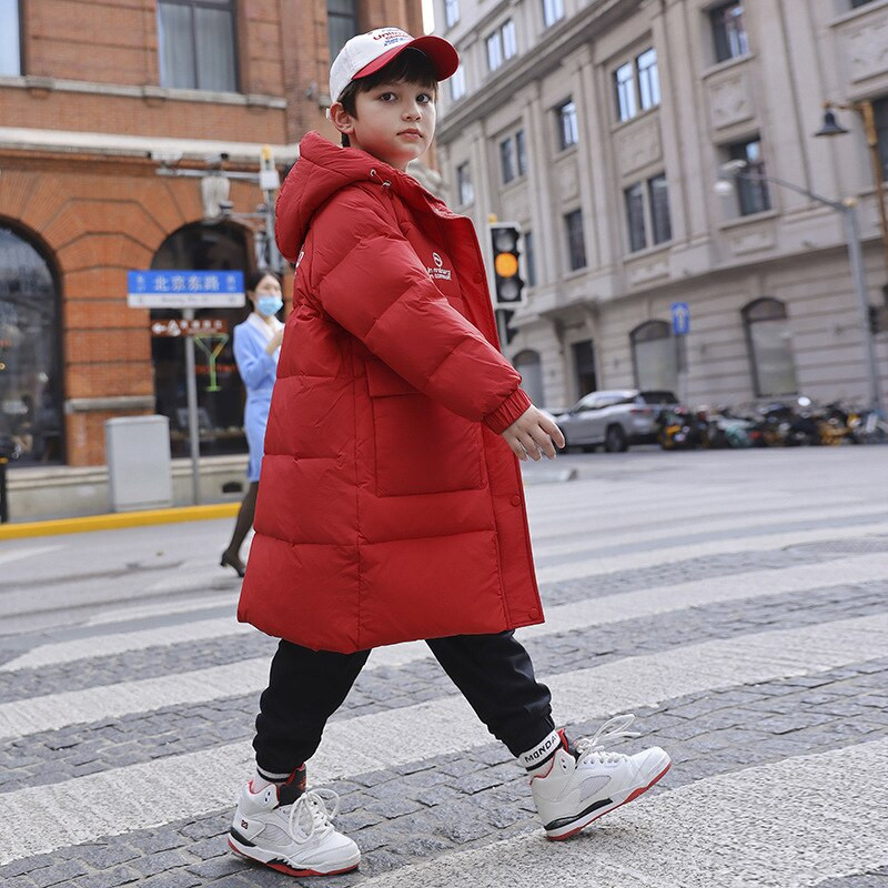 Детско зимно пухено яке за момче Водоустойчиво дълго топло зимно връхно облекло за момче Палто 5-14 години Детско тийнейджърско момче Парка