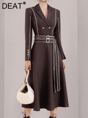 DEAT Fashion Γυναικεία καμπαρντίνα Ζώνη Πέτο Κοντράστ Χρώμα Διπλό Στήθος Ψηλόμεσο Λεπτό Αντιανεμικό Φθινόπωρο 2022 Νέο 17A2829