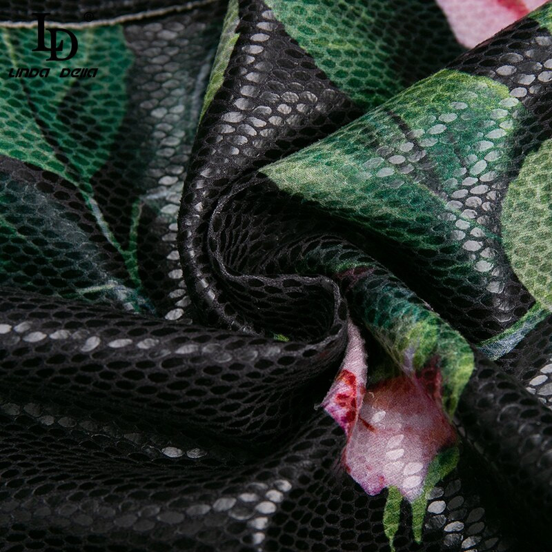 LD LINDA DELLA Fashion Runway Proljetni dugi PU trenč kaput Ženski kaput s otvorenim ovratnikom Remen Vintage gornji kaput s printom ružinog cvijeta