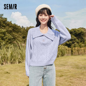 Γυναικείο πουλόβερ Semir σε κοντό στυλ που φαίνεται ψηλό και κοριτσίστικο μεγάλο πέτο 2022 Χειμώνας σε νέο στυλ Γυναίκα χαλαρό στριφτό μπλουζάκι