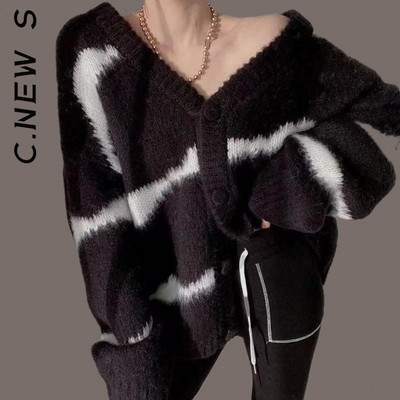 C.New S trikotāžas modes sieviešu džemperis, lēts, vienkāršs tops sieviešu brīvs ielas apģērbs, silts sieviešu džemperis ar V-veida kakla izgriezumu, pamata sieviešu topi