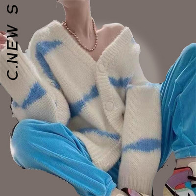 C.New S trikotāžas modes sieviešu džemperis, lēts, vienkāršs tops sieviešu brīvs ielas apģērbs, silts sieviešu džemperis ar V-veida kakla izgriezumu, pamata sieviešu topi