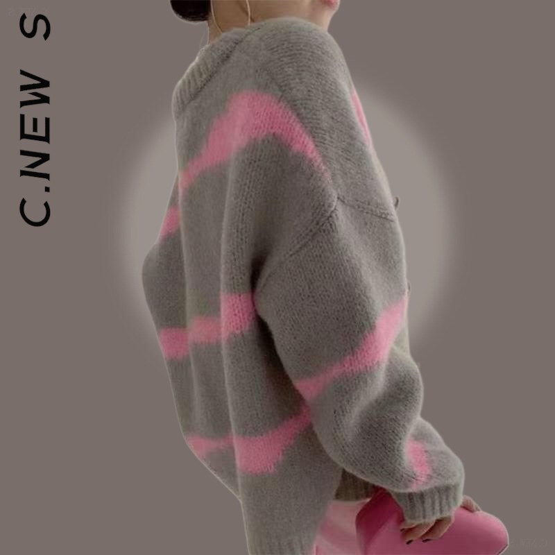 C.New S trikotāžas modes sieviešu džemperis, lēts, vienkāršs tops sieviešu brīvs ielas apģērbs, silts sieviešu džemperis ar V-veida kakla izgriezumu, pamata sieviešu topi