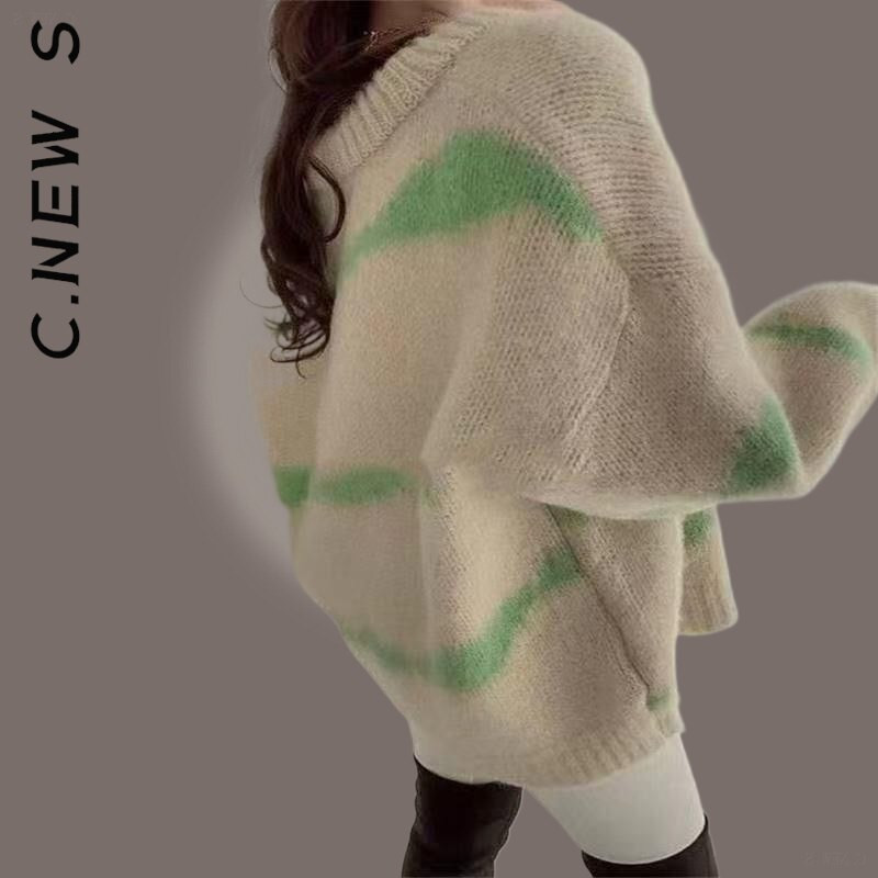 C.New S trikotāžas modes sieviešu džemperis, lēts, vienkāršs tops sieviešu brīvs ielas apģērbs, silts sieviešu džemperis ar V-veida kakla izgriezumu, pamata sieviešu topi