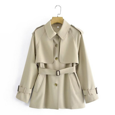 PB&ZA Φθινοπωρινή γυναικεία καμπαρντίνα 2022 νέα συλλογή βρετανικού στυλ Μονό παλτό με ζώνη μπεζ μπουφάν Γυναικεία ρούχα