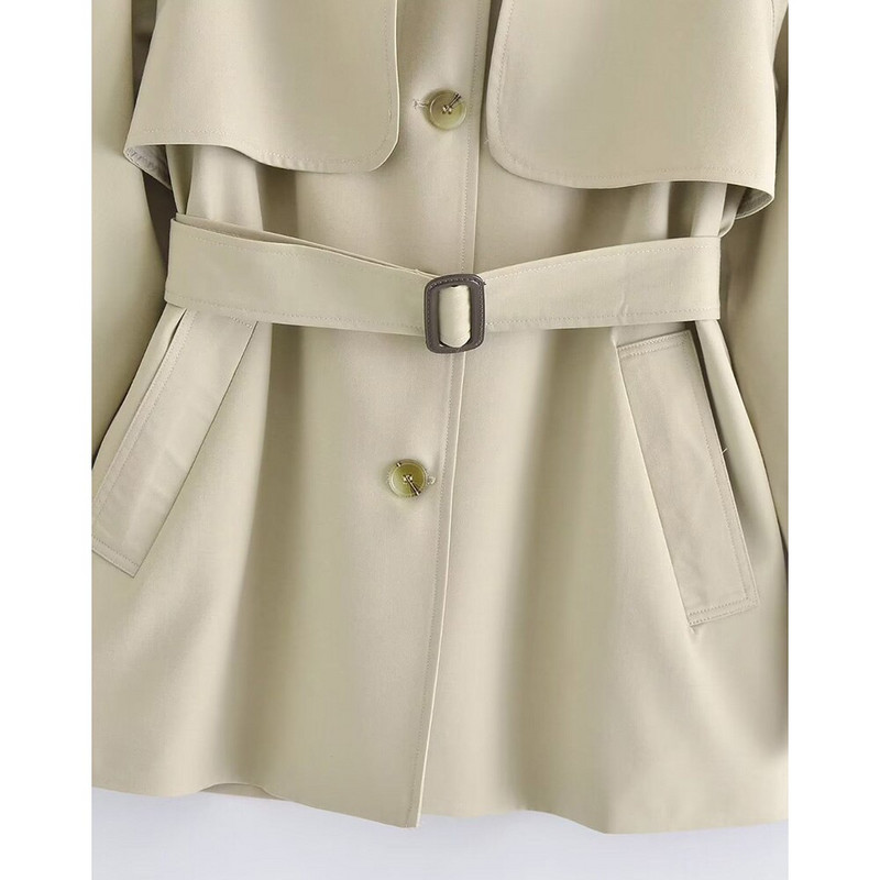 PB&ZA Φθινοπωρινή γυναικεία καμπαρντίνα 2022 νέα συλλογή βρετανικού στυλ Μονό παλτό με ζώνη μπεζ μπουφάν Γυναικεία ρούχα