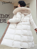 Yitimoky Parkas mētelis sievietēm elegants ar kapuci sieviešu ziema 2022 silta lapsas kažokāda balta pīļu dūnu gara jaka sieviešu apģērba mētelis