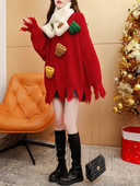 Χειμερινά Ρούχα Γυναικεία Κορεάτικη Μόδα Νέα σε O-Neck Pulls ΧΑΡΤΟ Πλεκτό πουλόβερ Χοντρό χριστουγεννιάτικο πουλόβερ Μακρυμάνικο Top Oversized