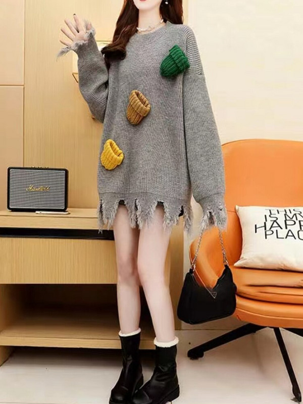 Χειμερινά Ρούχα Γυναικεία Κορεάτικη Μόδα Νέα σε O-Neck Pulls ΧΑΡΤΟ Πλεκτό πουλόβερ Χοντρό χριστουγεννιάτικο πουλόβερ Μακρυμάνικο Top Oversized