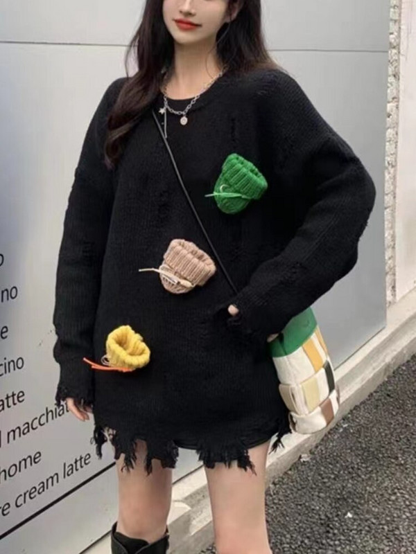 Χειμερινά Ρούχα Γυναικεία Κορεάτικη Μόδα Νέα σε O-Neck Pulls ΧΑΡΤΟ Πλεκτό πουλόβερ Χοντρό χριστουγεννιάτικο πουλόβερ Μακρυμάνικο Top Oversized