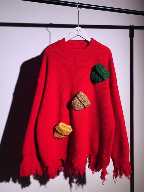 Χειμερινά Ρούχα Γυναικεία Κορεάτικη Μόδα Νέα σε O-Neck Pulls ΧΑΡΤΟ Πλεκτό πουλόβερ Χοντρό χριστουγεννιάτικο πουλόβερ Μακρυμάνικο Top Oversized