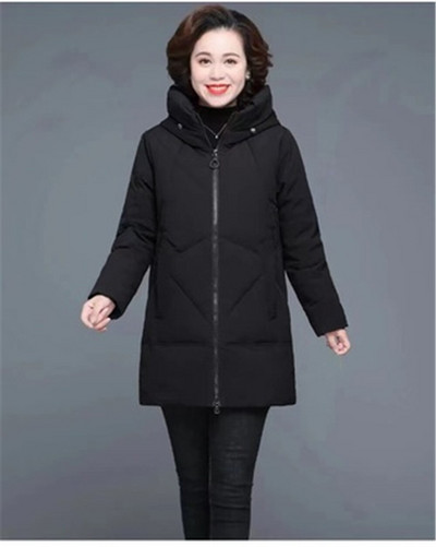 Parko dydis 5XL 6XL Moteriškas vėjui atsparus laisvas šiltas viršutinis drabužis žieminis paltas 2021 Vidutinio amžiaus mama Nauja medvilninė paminkštinta striukė su ilgu gobtuvu