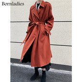 Γυναικεία καμπαρντίνα Bornladies 2022 Φθινοπωρινό Oversized Κομψό Γυναικείο Πανωφόρι με Ζώνη, Διπλό Γυναικείο Μπουφάν