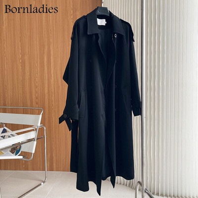 Γυναικεία καμπαρντίνα Bornladies 2022 Φθινοπωρινό Oversized Κομψό Γυναικείο Πανωφόρι με Ζώνη, Διπλό Γυναικείο Μπουφάν