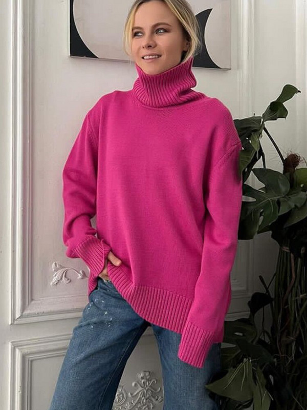 Jesen i zima 2022. Ženska pletena odjeća s visokim izrezom i dugim rukavima, labavi jednobojni pulover pulover Ženski preveliki gornji dijelovi džempera