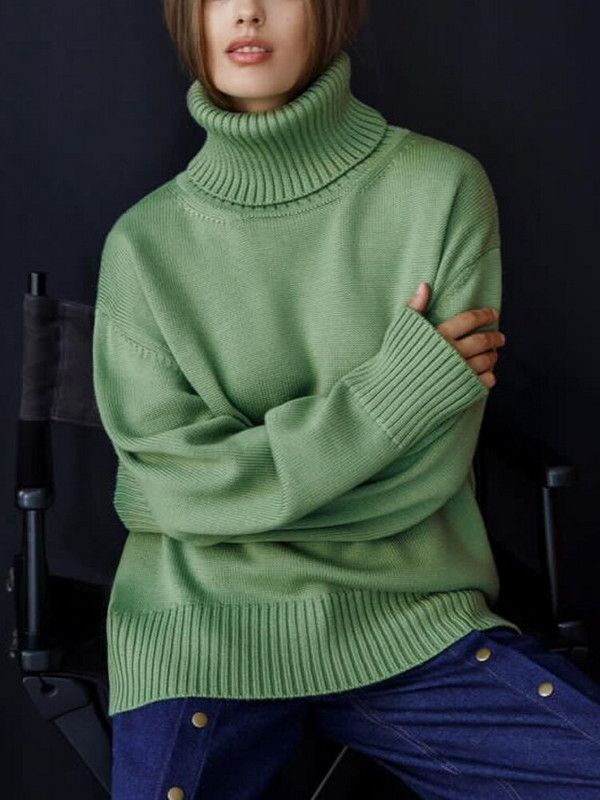 Jesen i zima 2022. Ženska pletena odjeća s visokim izrezom i dugim rukavima, labavi jednobojni pulover pulover Ženski preveliki gornji dijelovi džempera