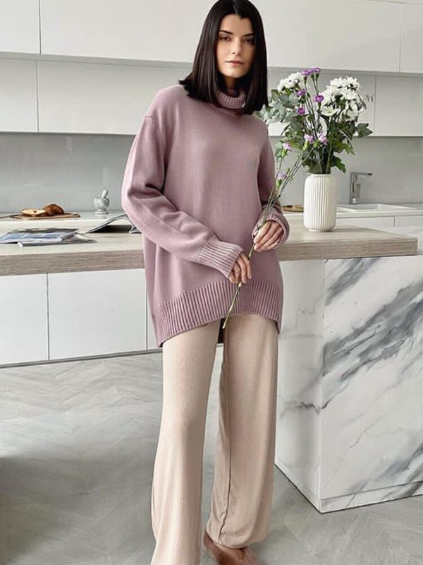 Jesen i zima 2022. Ženska pletena odjeća s visokim izrezom i dugim rukavima, labavi jednobojni pulover pulover Ženski preveliki gornji dijelovi džempera