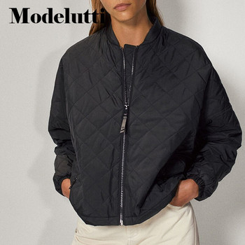 Modelutti Simple Parka Γυναικεία μόδα καρό Φαρδύ κοντό παλτό σακάκι Vintage μακρυμάνικο πλαϊνές τσέπες Γυναικεία πανωφόρια κομψά μπλουζάκια