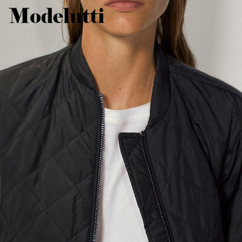 Modelutti Simple Parka Γυναικεία μόδα καρό Φαρδύ κοντό παλτό σακάκι Vintage μακρυμάνικο πλαϊνές τσέπες Γυναικεία πανωφόρια κομψά μπλουζάκια