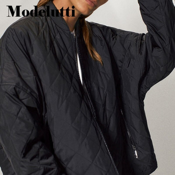 Modelutti Simple Parka Γυναικεία μόδα καρό Φαρδύ κοντό παλτό σακάκι Vintage μακρυμάνικο πλαϊνές τσέπες Γυναικεία πανωφόρια κομψά μπλουζάκια